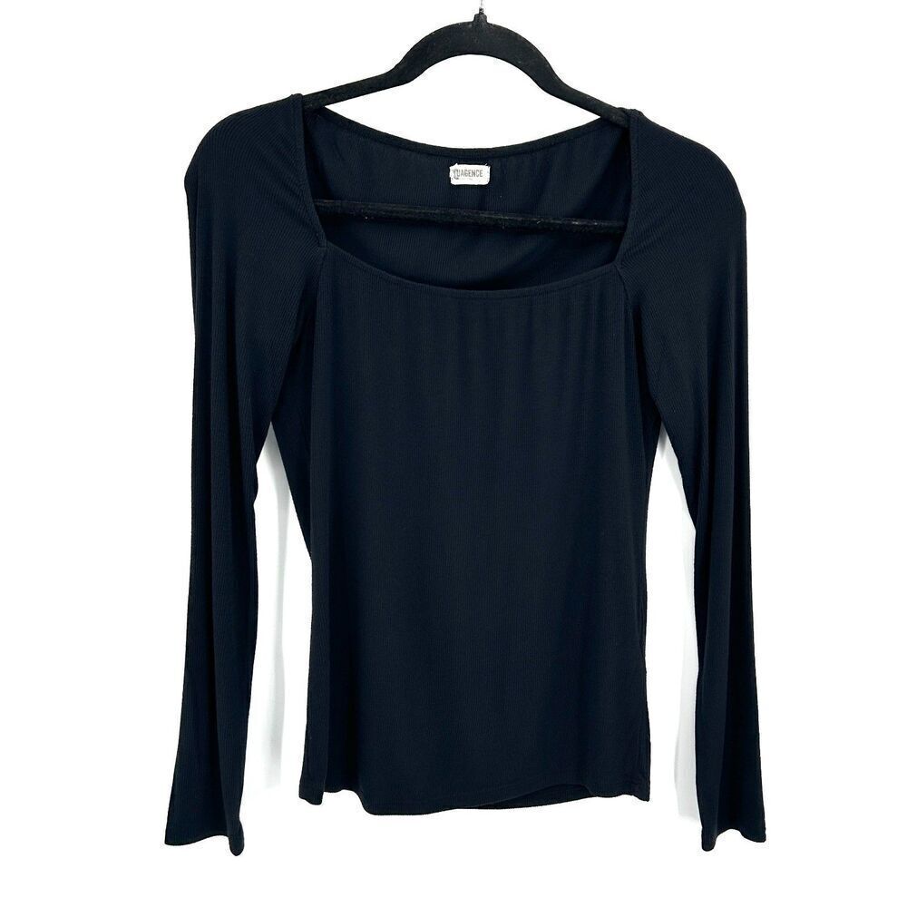 L'AGENCE Women's Black Basic Square Neck Ribbed Long Sleeve Shirt Size Small